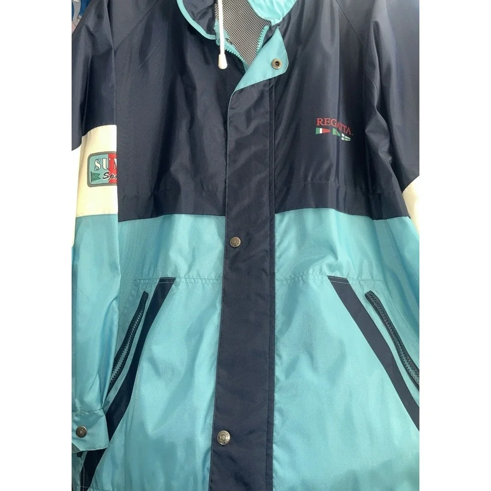 Vintage 90s Colorblock Sailing Jacket Men's‎ M Aqua Navy Windbreaker Zip Lined